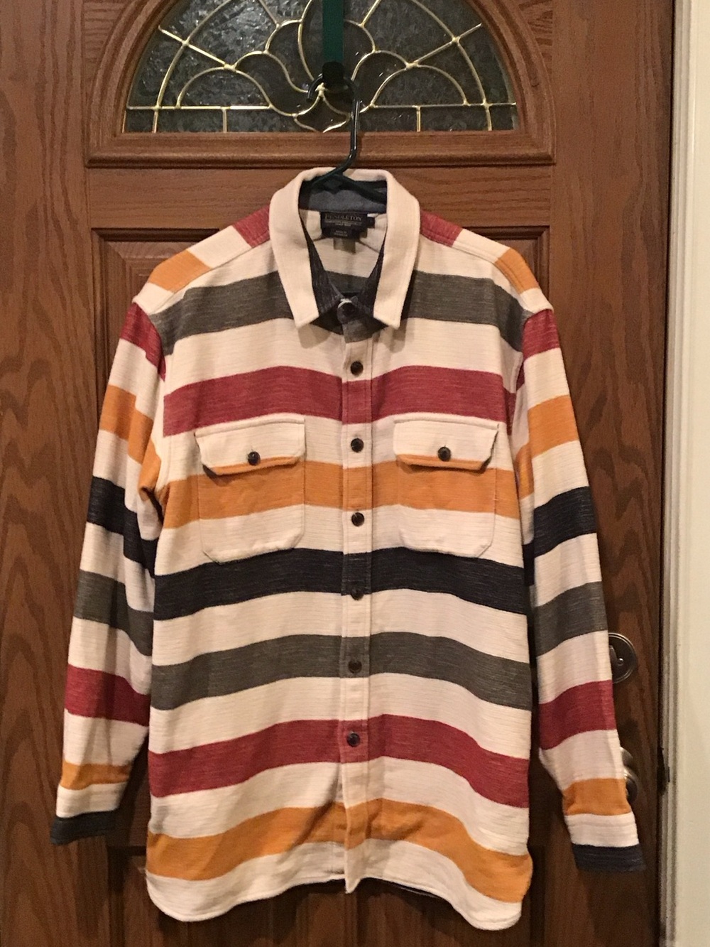 Vtg Pendleton Glacier Striped Cotton Chamois Driftwood Shirt. L